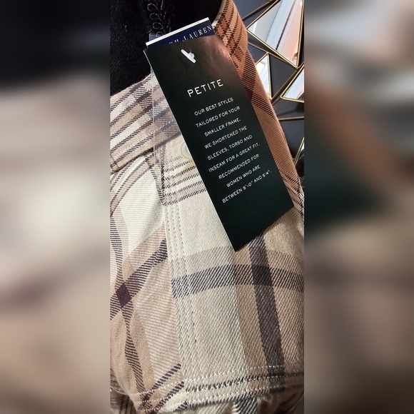 NWT Lauren Ralph Lauren Natural Tan Plaid Button-Down - Picture 3 of 8